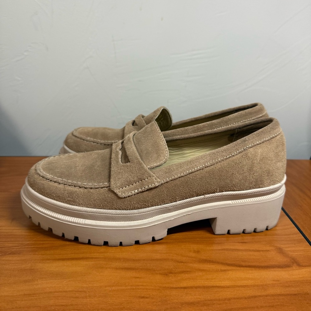 Patina Zoe Chunky Portland Leather Tan Suede Platform Lug Sole Loafer W8